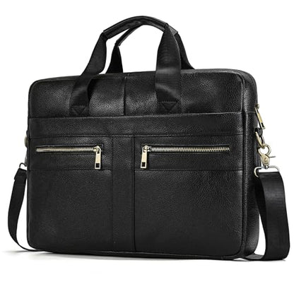 Leather Laptop Bag for Men Briefcase Fits 15.6 Inch Notebook Portable Shoulder Messenger Crossbody Bag for Travel Office - color: 16black