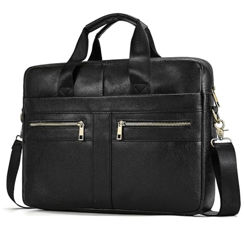 Leather Laptop Bag for Men Briefcase Fits 15.6 Inch Notebook Portable Shoulder Messenger Crossbody Bag for Travel Office - color: 16black