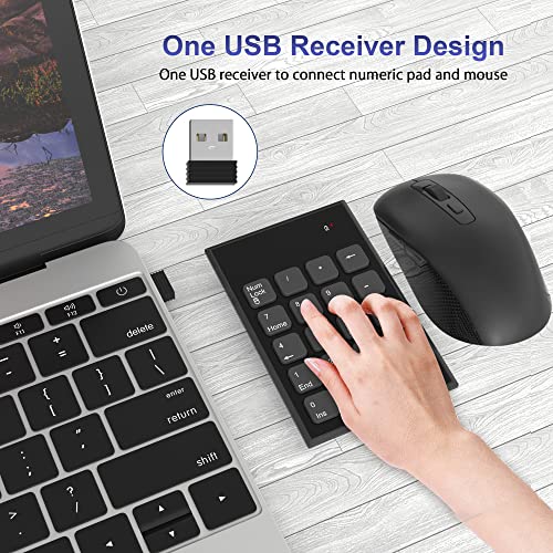 Wireless Number Pad and Mouse Combo 2.4G 19 Keys USB Wireless Numeric Keypad - 3 Adjustable Silent Mouse DPI 800/1200/1600, Number Keypad for Laptop/Notebook/Desktop/PC Computer, with USB Receiver