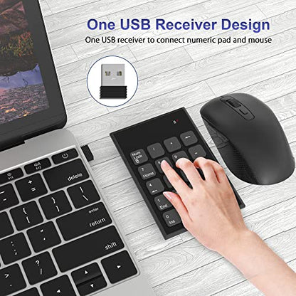 Wireless Number Pad and Mouse Combo 2.4G 19 Keys USB Wireless Numeric Keypad - 3 Adjustable Silent Mouse DPI 800/1200/1600, Number Keypad for Laptop/Notebook/Desktop/PC Computer, with USB Receiver