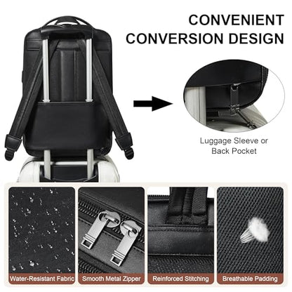 Vegan Leather Laptop Backpack for Women and Men Fits 16 Inch Laptop | Water Resistant,28L Expandable Computer Backpack Purse,USB Charging Port,Travel Work Business College Teacher Nurse - color: Two-toned Black