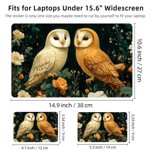 Aesthetic Laptop Skin Cover,12-15.6 Inch Universal Vinyl Sticker Decal,Owls Flowers Night Waterproof Scratch-Resistant Notebook Wrap,Removable Residue-Free Protector - color: Owls Flowers Night