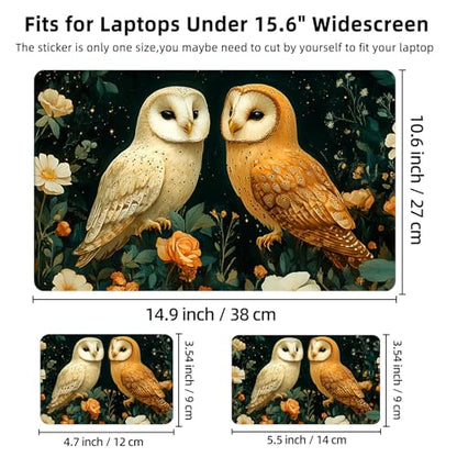 Aesthetic Laptop Skin Cover,12-15.6 Inch Universal Vinyl Sticker Decal,Owls Flowers Night Waterproof Scratch-Resistant Notebook Wrap,Removable Residue-Free Protector - color: Owls Flowers Night