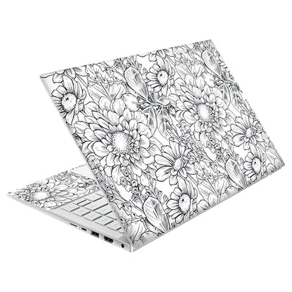 Laptop Skin Decal HP 14" - Black White Botanical, Laptop Cover Sticker, No Cutting Required, No Bubble, Waterproof, Scratch Resistant - Including Wide Screen and Wrist Pad - size: 14 inch