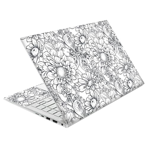 Laptop Skin Decal HP 14" - Black White Botanical, Laptop Cover Sticker, No Cutting Required, No Bubble, Waterproof, Scratch Resistant - Including Wide Screen and Wrist Pad - size: 14 inch