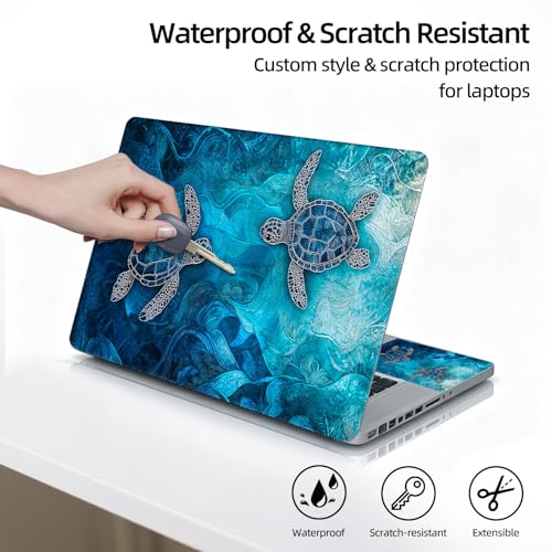 Universal Laptop Skin Sticker Decal, 12"-15.6" Aesthetic Vinyl Wrap, Blue Sea Turtles Waterproof Notebook Cover Art Protector for MacBook HP Dell Lenovo, Fits 13" 14" 15" 15.6" - color: Blue Sea Turtles