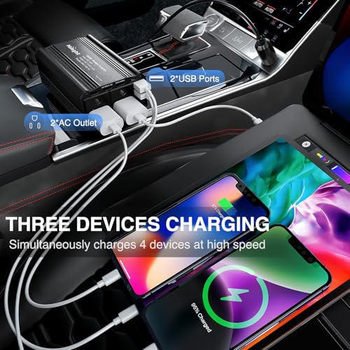 Nilight 300W Power Inverter with 5.4A Dual USB Ports and 2 AC Outlets | 12V DC to 110V AC Car Charger Converter for Phones Tablets Laptop Computer Game Console Kindle iPad DVD Players Black - color: 300W USB*2 110V Outlet*2