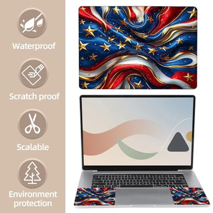 Universal Laptop Skin Sticker for 12/13/14/15.6 Inch Laptops, Reusable Vinyl Laptop Decal Cover, Waterproof Scratch Resistant Notebook Skin with 2 Wrist Pads,Gilded National Flag - color: Gilded National Flag