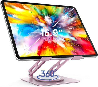 LOXP Adjustable Tablet Stand, 360 Rotating iPad Stand with Heavy-Duty Base | for Travel, Desk, Office, 4.7-16.9" Device, iPad Pro Air Mini, Kindle, Surface Tablet, Portable Monitors - Purplish Pink - color: Purplish Pink