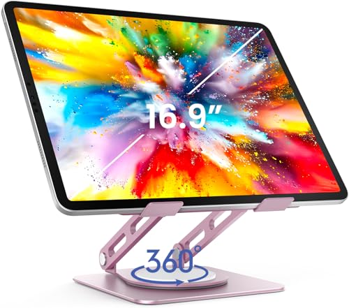 LOXP Adjustable Tablet Stand, 360 Rotating iPad Stand with Heavy-Duty Base | for Travel, Desk, Office, 4.7-16.9" Device, iPad Pro Air Mini, Kindle, Surface Tablet, Portable Monitors - Purplish Pink - color: Purplish Pink