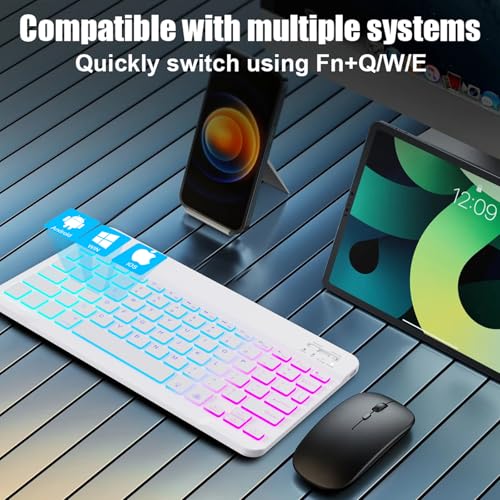 Lightup Wireless Bluetooth Keyboard for iPad Air/Pro/Mini, iPad A17, A16, M2, M3, M4, M5, MacBook, Chromebook etc. Rechargeable Slim Portable, IOS Windows Android Lighting Tablets Keyboard - Black - color: White