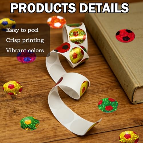 1000Pcs Soccer Stickers Roll, 2.5cm Sports Football Stickers for Water Bottles, Vinyl Self-Adhesive Small Soccer Decals for Laptop Scrapbook Cup Skateboard Gift Team Supplies
