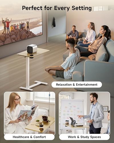 BIZUM Adjustable Bedside Table with Swivel Hidden Wheels Pneumatic Rolling Desk Mobile Standing Desk with Cup Holder for Hospital Home(27.6"x15.8" Maple) - color: Maple, size: 27.6"x15.8"
