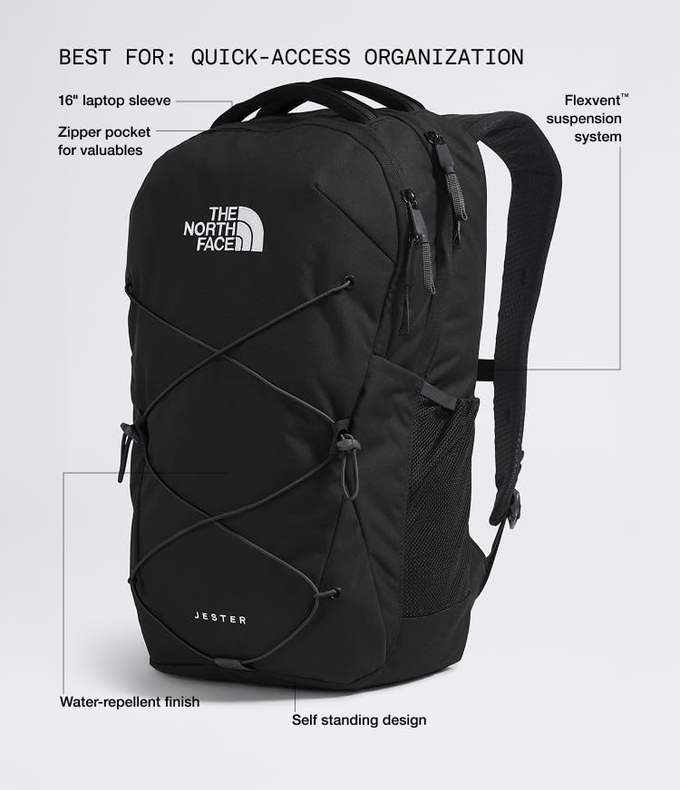 The North Face Jester Everyday Laptop Backpack, TNF Black-NPF, One Size | Commuter Daypack, Water Repellent, Laptop Sleeve - color: Tnf Black-npf