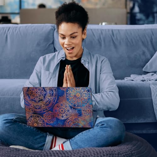 SUPERDANT 3Pcs Laptop Notebook Skin Sticker Mandala Pattern Decal 15x10.6inch Universal Size Trimmable PVC Cover for 12 to 15.6 Inch Laptop Personalization Boho Blue Gold
