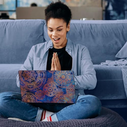 SUPERDANT 3Pcs Laptop Notebook Skin Sticker Mandala Pattern Decal 15x10.6inch Universal Size Trimmable PVC Cover for 12 to 15.6 Inch Laptop Personalization Boho Blue Gold