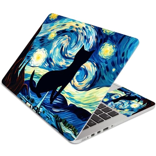 15.6 Inch Laptop Skin Sticker, Reusable Vinyl Cover Protector with 2 Wrist Pad Skins, Removable Waterproof Scratch-Resistant for 12-15.6 Inch Laptop Notebook,Cat and Star - color: Cat And Star