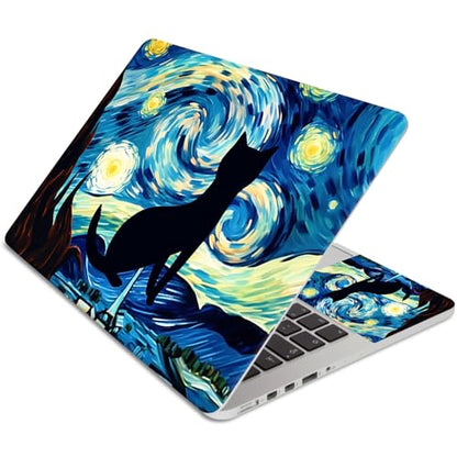 15.6 Inch Laptop Skin Sticker, Reusable Vinyl Cover Protector with 2 Wrist Pad Skins, Removable Waterproof Scratch-Resistant for 12-15.6 Inch Laptop Notebook,Cat and Star - color: Cat And Star