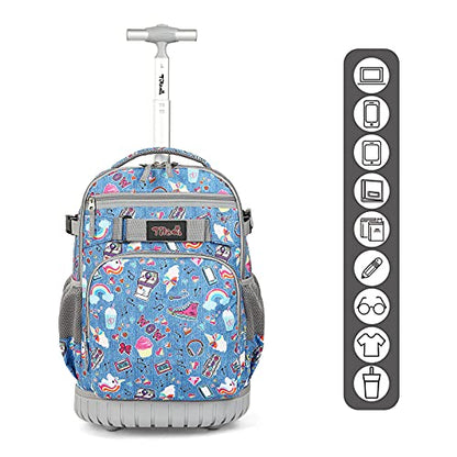 Tilami Rolling Backpack 21 inch with Lunch Bag Wheeled Laptop Backpack, Blue Jeans - color: Blue Jeans