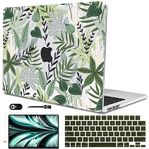 for MacBook Air 13 inch Case 2026 M5 A3449 2025 M4 A3240 2024 M3 A3113 2022 2023 A2681 M2 Chip, Plastic Pattern Hard Shell Case Cover for Mac Air 13.6 M5 2026 Touch ID, Tropical Green Leaves - color: Tropical Green Leaves
