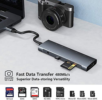 USB C HUB for iPad Pro 9-in-1 Adapter iPad Pro M4 M2 M1 13 12.9 11 inch iPad Air 5 4 Docking Station with 4K HDMI, USB-C PD, SD/TF Card Reader, USB 3.0, 3.5mm Headphone Jack, Type C Data, iPad mini 6
