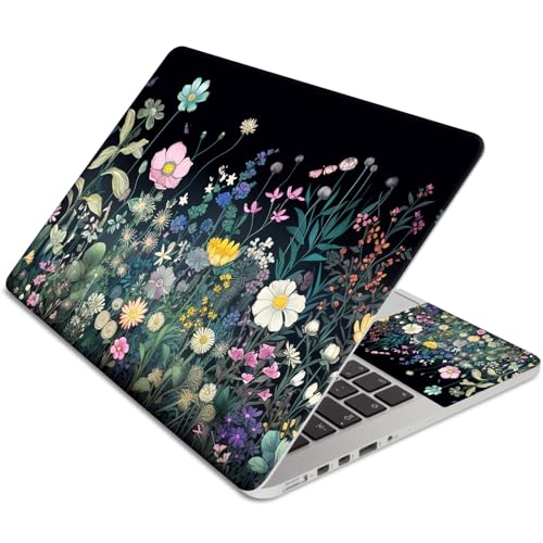Laptop Skin Sticker 3-Piece Set,Colourful Wild Flower | Trim-to-fit 3-piece vinyl set with one 15 x 10.6 in lid skin and two palm-rest decals for many 12-15.6 in laptops - color: Colourful Wild Flower