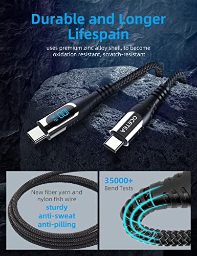 USB C to USB C Cable, 100W USB C Charger Cable with LED Display, Type C Fast Charging Cable Compatible with iPhone 16/15 Pro Max, MacBook Pro, iPad Pro, Galaxy S24 Ultra, Pixel, 3.3ft - size: 1M