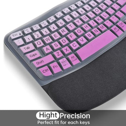 Large Print Keyboard Cover Skin for Logitech Wave Keys MK670 Combo Keyboard Skin, Logitech Wave Keys Wireless Ergonomic Keyboard Cover Protector Skin Accessories, Ombre Purple - color: Ombre Purple-Large