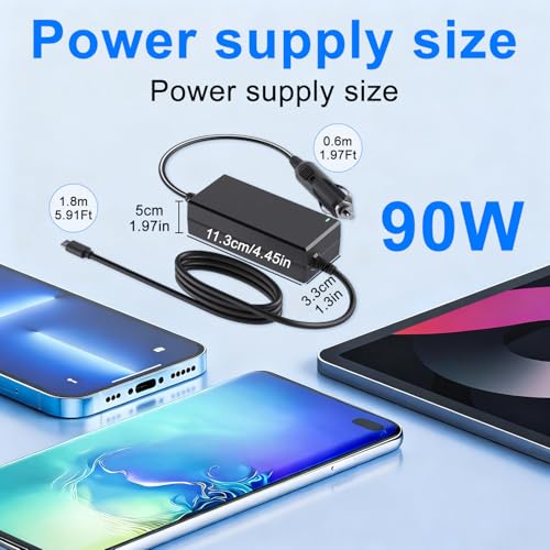 90W Faster Charger USB-C Laptop Car Charger for ASUS Chromebook CX1 Flip, MacBook Pro Air, Lenovo Chromebook Flex 3 5 Yoga IdeaPad 3 11, Acer Chromebook Spin (Black)