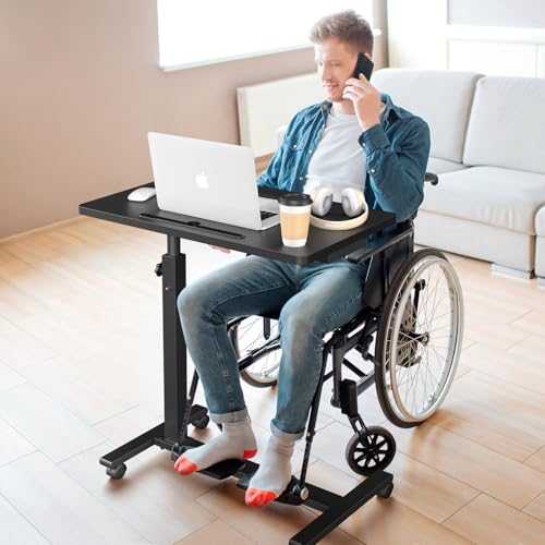 Eocnrhe Adjustable Overbed Bedside Table, Hospital Bed Table with Wheels, Portable Rolling Desk, Mobile Small Standing Desk, Rolling Laptop Stand, Computer Cart - size: 29.92inch