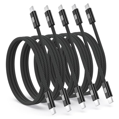 USB C to USB C Cable, 5Pack 100W/5A 3ft Nylon Braided Type C Fast Charging Cord for Galaxy S26 S25 Ultra S24 FE S23 iPhone 17 16 Pro Max 15 iPad Air MacBook Pro Pixel 10 Android Phones Laptop - color: Black, size: 3ft