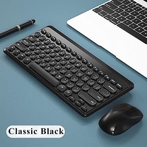 Compact Keyboard MouseCombo,JieruiDeng 79-Key Retro Mini Cute Computer Keyboard 2.4G USB Wireless and Silent Mice Set for Laptop Desktop PC iPad (Black) - color: Black