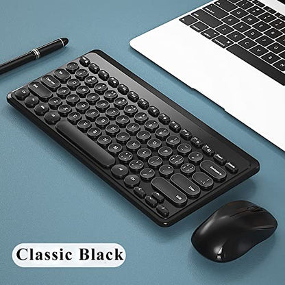 Compact Keyboard MouseCombo,JieruiDeng 79-Key Retro Mini Cute Computer Keyboard 2.4G USB Wireless and Silent Mice Set for Laptop Desktop PC iPad (Black) - color: Black
