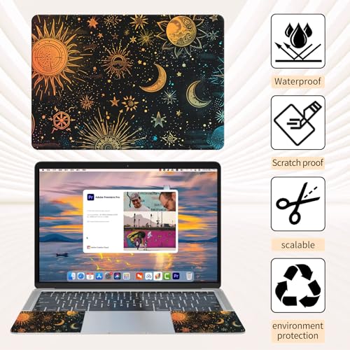 Laptop Skin Sticker 3-Piece Set,Starry Night Sky | Trim-to-fit 3-piece vinyl set with one 15 x 10.6 in lid skin and two palm-rest decals for many 12-15.6 in laptops - color: Starry Night Sky