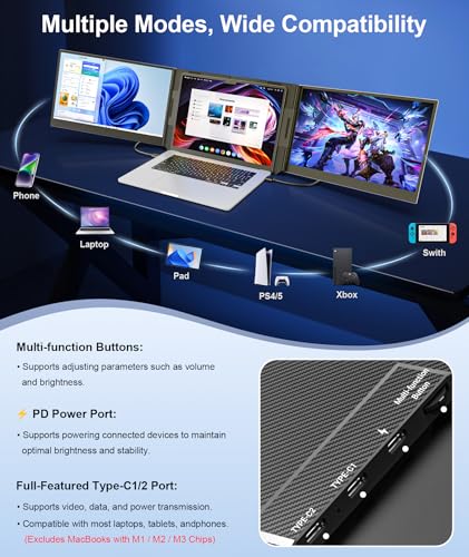 15.6" Laptop Screen Extender, FHD 1080P IPS Triple Portable Monitor | Fits 12"–17.3" Laptops, Ultra-Slim Travel Monitor, USB-C & HDMI Plug & Play, Compatible with Windows/Mac/Android - color: Silver