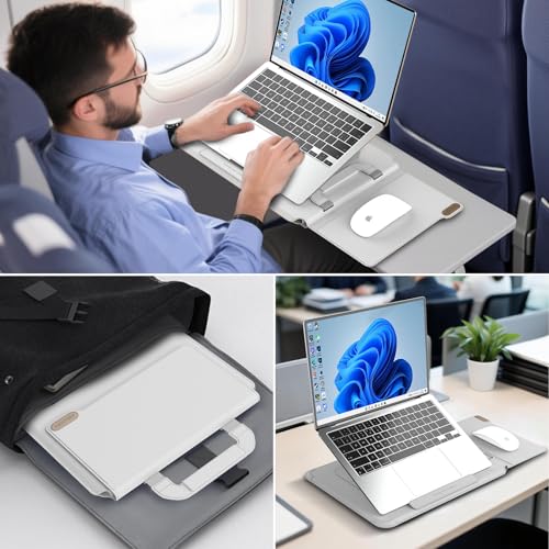 Nillkin Versatile Pro Upgraded 12-14in Laptop Sleeve with Stand & Mouse Pad | 3-in-1 Laptop Case for MacBook/Dell/HP/Lenovo, Slim, Travel Friendly, Dual-angle Stand, Magnetic Handle, PU Leather, Black - color: Gray, size: 14.2