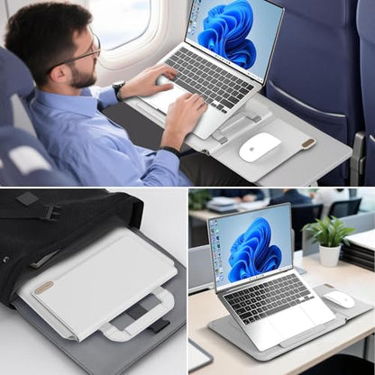 Nillkin Versatile Pro Upgraded 12-14in Laptop Sleeve with Stand & Mouse Pad | 3-in-1 Laptop Case for MacBook/Dell/HP/Lenovo, Slim, Travel Friendly, Dual-angle Stand, Magnetic Handle, PU Leather, Black - color: Gray, size: 14.2