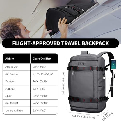 WITZMAN Travel Backpack for Men 35L TSA Friendly Flight Approved | Nylon Laptop Backpack Multi-pocket Fits 16 Inch, Carry-on Luggage, Shoe Compartment, For Business Trip, Vacation, B718 Grey - color: Silvery Grey