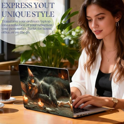 Universal Laptop Skin Sticker Decal,15.6 Inch Laptop Vinyl Cover for 13" 14" 15.6" Laptop,Scratch-Resistant Waterproof Protector Wrap,Reusable with Wrist Pads,Candle Skull Witch Cat - color: Candle Skull Witch Cat