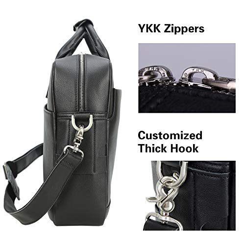 Polare Leather Briefcase for Men Business Travel Messenger Bags 15.6 Inch Laptop Bag YKK Metal Zipper - color: Napa Black(updated Version)