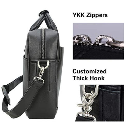 Polare Leather Briefcase for Men Business Travel Messenger Bags 15.6 Inch Laptop Bag YKK Metal Zipper - color: Napa Black(updated Version)