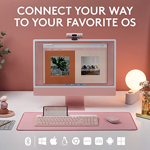 Logitech K585 Slim Wireless Keyboard with Built-in Phone Cradle - Rose | Bluetooth with included USB receiver, connects 2 devices, cradle can hold smartphone or tablet up to 10 in. in landscape mode - color: Rose