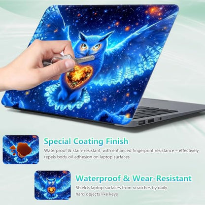 Laptop Skin Sticker Decal 12"-15.6" Universal Laptop/Notebook/Netbook Vinyl - Waterproof Scratch Resistant,Fits HP Dell Lenovo MacBook,2 Free Wrist Pads,Easy Apply & Remove,Blue Glitter Owl - color: Blue Glitter Owl