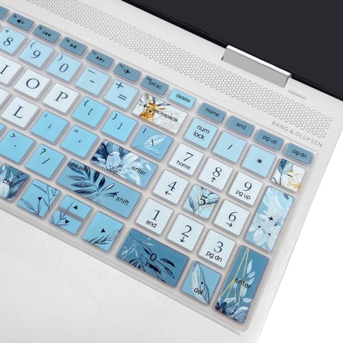 Keyboard Cover for HP Envy x360 15m-bp/bq /2020 2019 HP Pavilion 15/ HP Pavilion x360 15.6” Series/HP Envy 17 17.3" Series/HP Laptop 15t 17t 17-ca0011nr 17-by0040n, Gray Blue Flowers - color: Gray Blue Flowers