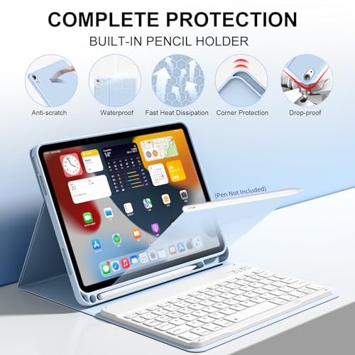 Keyboard Case for iPad (A16) 11th Gen 11 Inch 2025, iPad 10th Generation 10.9 inch 2022 with Pencil Holder, Wireless Keyboard and Slim Lightweight Soft Cover Auto Wake/Sleep, Blue - color: Blue