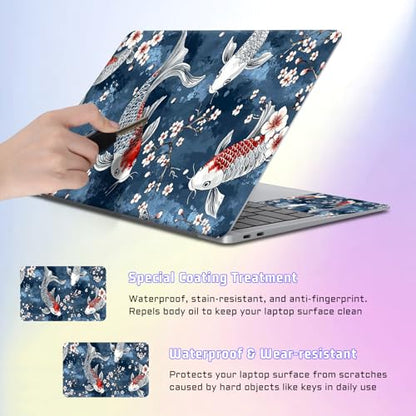 Universal Laptop Skin Sticker Decal, Compatible with MacBook HP Dell Lenovo 12"-15.6", Reusable Vinyl Notebook Cover 3PCS Set, High-Recognition Film-Koi in the Blue Water - color: Koi in the Blue water