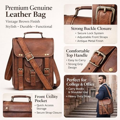 Vintage Genuine Leather iPad/Tablet/tab/Kindle Satchel Cross Body Shoulder Messenger Bag - size: 17" width x 12" height x 4" depth