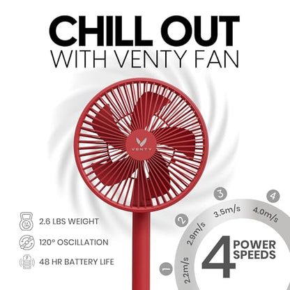 VENTY Portable Fan - Wireless Battery Operated Fan - 4 Speeds - LED Lighting - Carry Case & Remote Control - Cruise Travel - Outdoor Travel RV Power Bank With USB-C Port (Red with Case) - color: Red