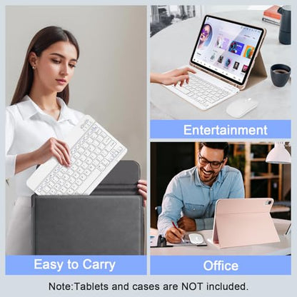 Wireless Keyboard and Mouse Combo, Rechargeable Bluetooth Keyboard & Mouse with 2.4 GHz Wireless USB Receiver, Compatible with iPad, Smartphone, PC, Laptop, Windows/iOS/Android, White - color: White