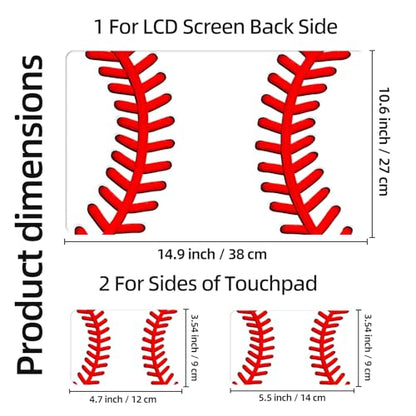 Aesthetic Laptop Skin Sticker, Red Baseball Stitches Waterproof Vinyl Laptop Decal, Removable Bubble Free, Reusable Protective Cover for 13 14 15 15.6 Inch - color: Red Baseball Stitches